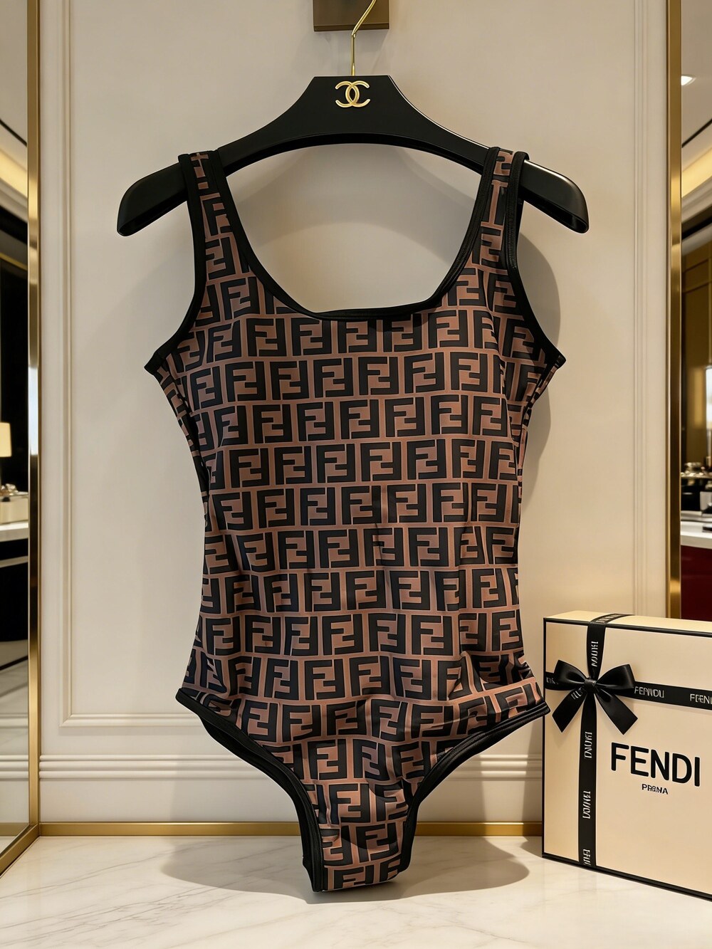 Fendi FF Monogram Square Neck Swimsuit